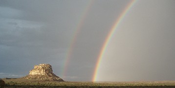 photo of a double rainbow over Fajada Butte